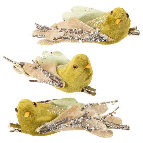Floristik24 Decoración navideña pájaro en clip verde, purpurina 12cm 6 piezas surtidas