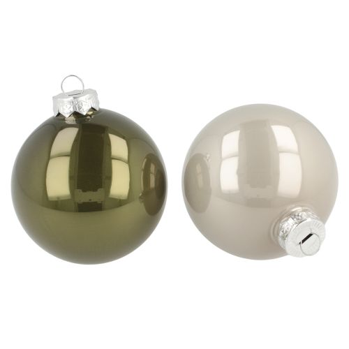 Floristik24 Bolas navideñas de cristal color gris oliva y plata, Ø7,5cm, 12 unidades