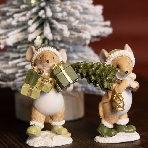 Artículo Decoración navideña de ratones, ratón verde y marrón, 8 cm de alto, 2 unidades