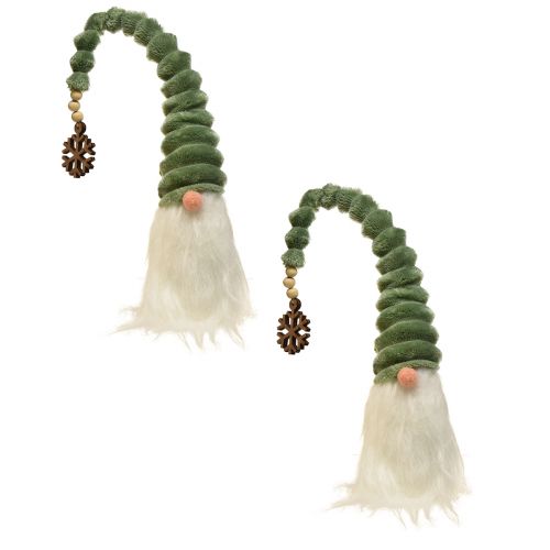 Floristik24 Gnomo festivo con sombrero verde en espiral y barba blanca 65 cm - Magia navideña escandinava para tu hogar - 2 piezas
