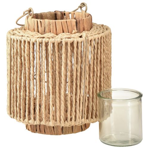 Artículo Farol rafia con asa fibra natural metal Ø19cm H21cm