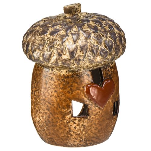 Artículo Farol bellota marrón, 15,4 cm - Decoración otoñal rústica con motivo de corazón