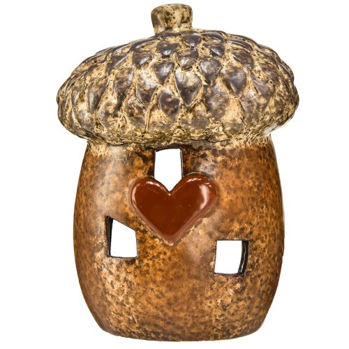 Artículo Farol bellota marrón, 15,4 cm - Decoración otoñal rústica con motivo de corazón