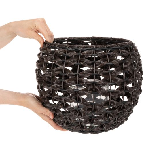 Portavelas tejido, negro y marrón, decoración de verano, Ø31cm H25cm | Floristik24.es