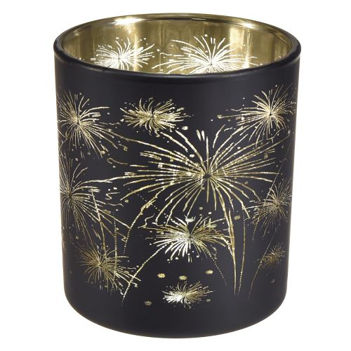 Floristik24 Elegante farol de cristal con diseño de fuegos artificiales - Negro y dorado, 9 cm - Decoración ideal para ocasiones festivas - Paquete de 6