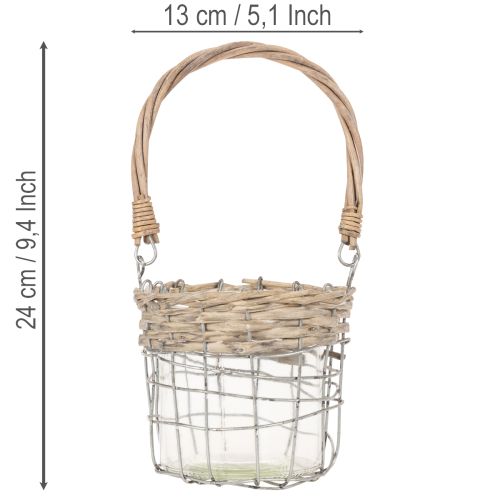 Farol colgante decorativo, metal, vidrio, mimbre, Ø13cm H12cm, 2 piezas | Floristik24.es