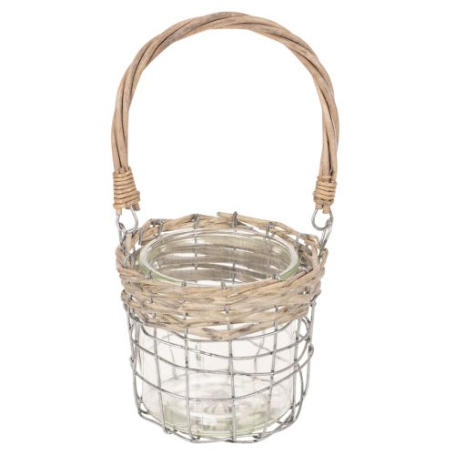Farol colgante decorativo, metal, vidrio, mimbre, Ø13cm H12cm, 2 piezas | Floristik24.es