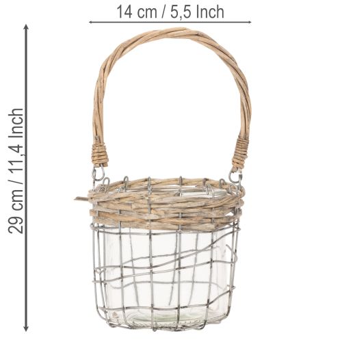 Farol colgante, cristal, metal, mimbre, Ø14,5 cm, 2 unidades | Floristik24.es