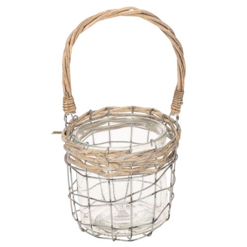 Farol colgante, cristal, metal, mimbre, Ø14,5 cm, 2 unidades | Floristik24.es