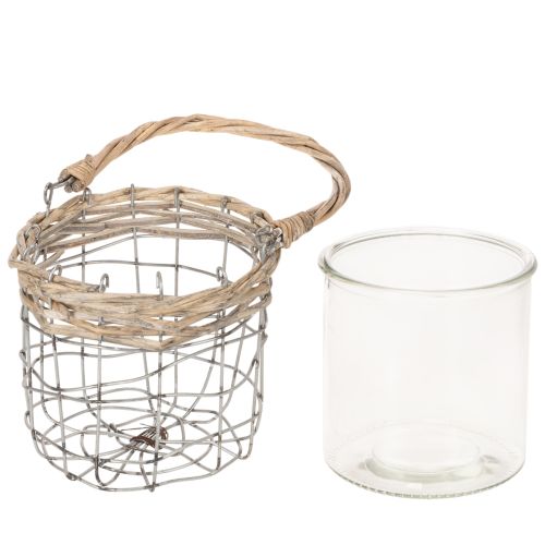 Farol colgante, cristal, metal, mimbre, Ø14,5 cm, 2 unidades | Floristik24.es
