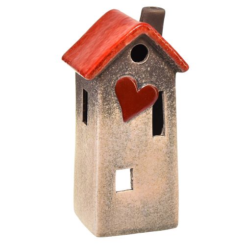 Floristik24 Farol de casa de cerámica con techo rojo y ventana en forma de corazón - 17,5 cm 2 piezas