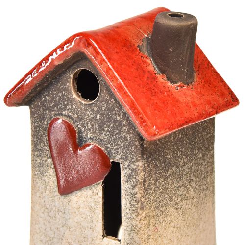 Floristik24 Farol de casa de cerámica con techo rojo y ventana en forma de corazón - 17,5 cm 2 piezas