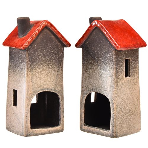 Artículo Farol de casa de cerámica con techo rojo y ventana en forma de corazón - 17,5 cm 2 piezas