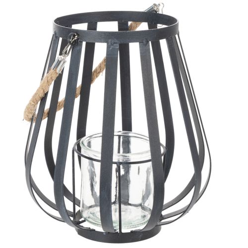 Artículo Farol metálico con cristal, color antracita, Ø23cm, H27cm