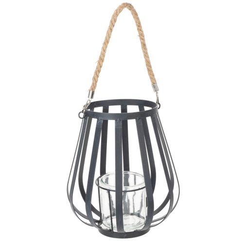 Floristik24 Farol metálico con cristal, color antracita, Ø23cm, H27cm
