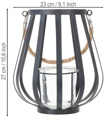 Artículo Farol metálico con cristal, color antracita, Ø23cm, H27cm