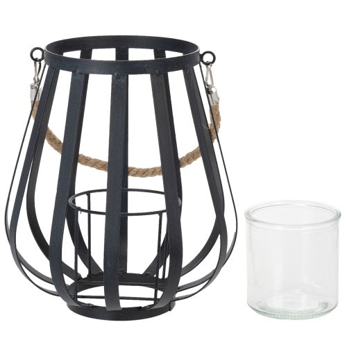Artículo Farol metálico con cristal, color antracita, Ø23cm, H27cm