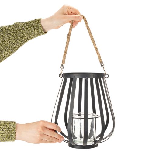 Artículo Farol metálico con cristal, color antracita, Ø23cm, H27cm
