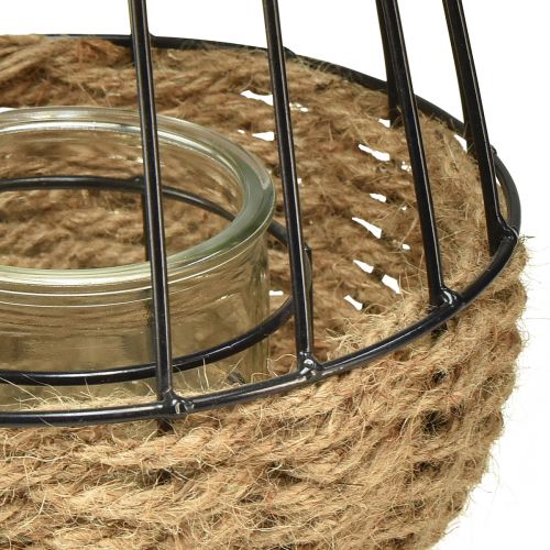 Artículo Farol con asa y cristal negro natural Ø18cm H22cm