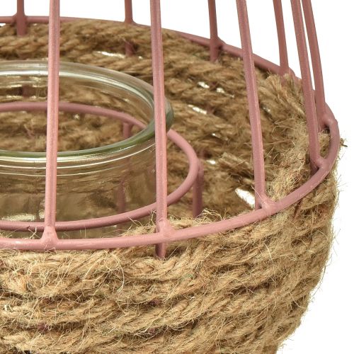 Artículo Farol con asa y vela de cristal rosa natural Ø18cm H22cm
