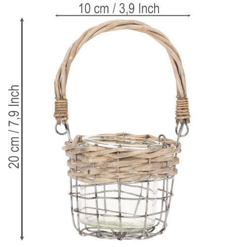 Portavelas de cristal, metal, mimbre, Ø10,5 cm, 3 unidades | Floristik24.es