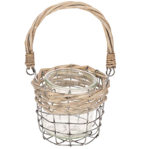 Portavelas de cristal, metal, mimbre, Ø10,5 cm, 3 unidades | Floristik24.es