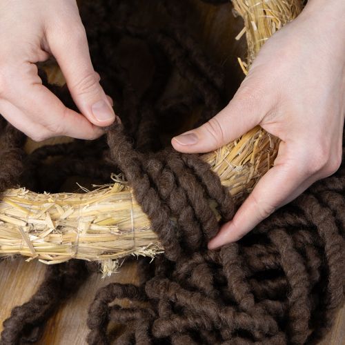 Artículo Cordón de lana Mirabell esponjoso, marrón, 25 m, cinta decorativa para floristería y manualidades