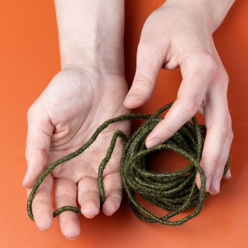 Artículo Cordón de lana verde con hilo dorado, 5m x 5mm con alambre, para decoración y manualidades