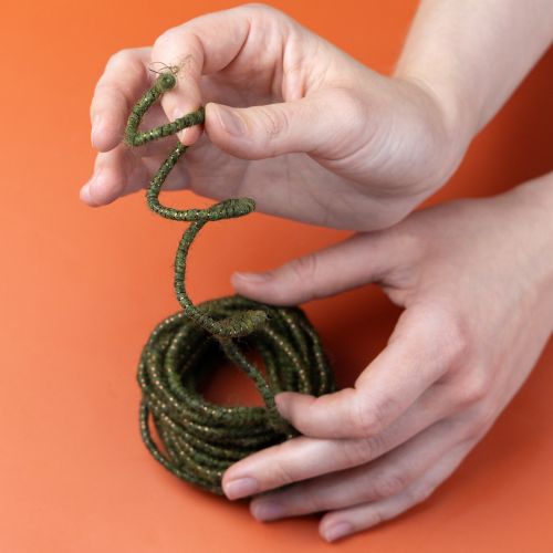 Artículo Cordón de lana verde con hilo dorado, 5m x 5mm con alambre, para decoración y manualidades