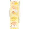 Floristik24 Cinta de regalo Cinta decorativa de Pascua Huevos de Pascua amarillo 40mm 20m