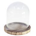 Floristik24 Decoración de campana de cristal placa de madera decoración de mesa mini campana de queso H13cm