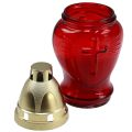 Floristik24 Lámpara para tumba, cristal, corazón, luz conmemorativa roja, ancho 8 cm, alto 16,5 cm, 6 unidades