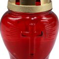 Floristik24 Lámpara para tumba, cristal, corazón, luz conmemorativa roja, ancho 8 cm, alto 16,5 cm, 6 unidades