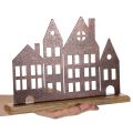 Decoración de hilera de casas, metal con base de madera, 30 cm | Floristik24.es