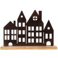 Decoración de hilera de casas, metal con base de madera, 30 cm | Floristik24.es