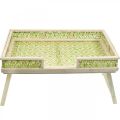 Floristik24 Bandeja de cama de bambú, bandeja plegable para servir, bandeja de madera con dibujo de mimbre en verde y colores naturales 51,5×37cm