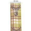 Cinta decorativa con cabeza de ciervo y estampado a cuadros, 40 mm x 15 m | Floristik24.es