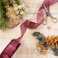 Cinta decorativa brillante con estampado de estrellas para adornos navideños, 40 mm x 15 m | Floristik24.es