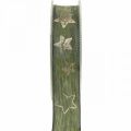 Floristik24 Cinta decorativa Lazo navideño cinta estrellas verde dorado L15m