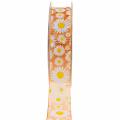 Floristik24 Cinta organza naranja con flores 25mm cinta decorativa cinta decorativa 20m