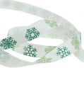 Floristik24 Cinta decorativa con copos de nieve blanco, verde 15mm 15m