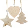 Floristik24 Colgante decorativo estrella / corazón / árbol de Navidad, decoración de madera, Adviento H9.5 / 8 / 10cm 6pcs