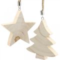 Floristik24 Colgante decorativo estrella / corazón / árbol de Navidad, decoración de madera, Adviento H9.5 / 8 / 10cm 6pcs