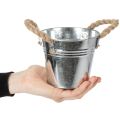 Cubo de metal brillante con asas de cuerda, Ø12 cm | Floristik24.es