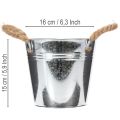 Cubo de metal brillante con asas de cuerda, Ø16 cm | Floristik24.es