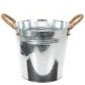 Floristik24 Cubo de metal brillante con asas de cuerda, Ø22 cm
