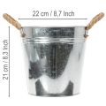 Cubo de metal brillante con asas de cuerda, Ø22 cm | Floristik24.es