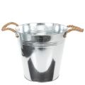 Floristik24 Cubo de metal brillante con asas de cuerda, Ø25 cm