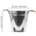 Cubo de metal brillante con asas de cuerda, Ø25 cm | Floristik24.es