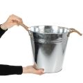 Cubo de metal brillante con asas de cuerda, Ø25 cm | Floristik24.es